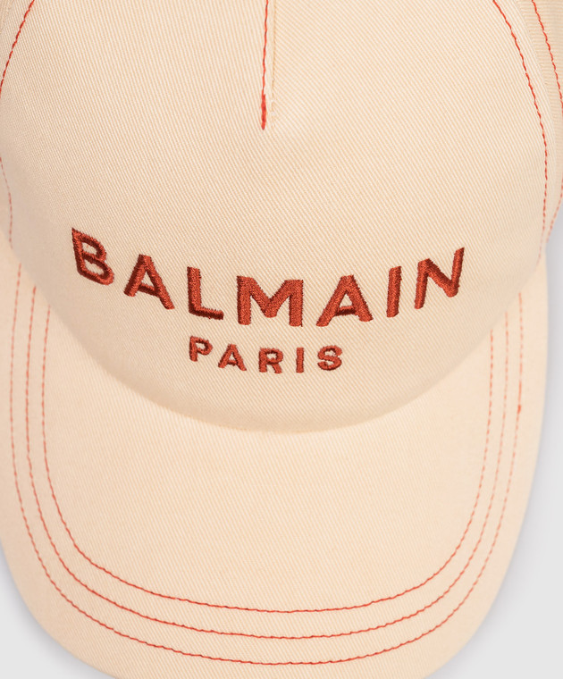 Balmain Бежевая кепка с вышивкой логотипа GF0XA015CB24 изображение 4