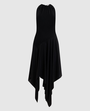 Alexander McQueen Черное платье асимметричного кроя с шелком 857954QEAAL