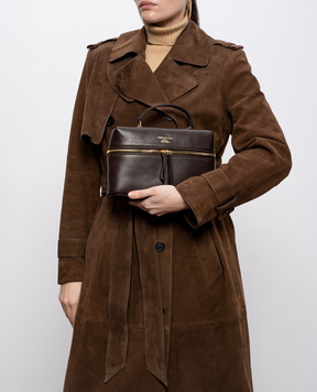 Christian Villa Коричневая кожаная сумка с принтом логотипа 06300