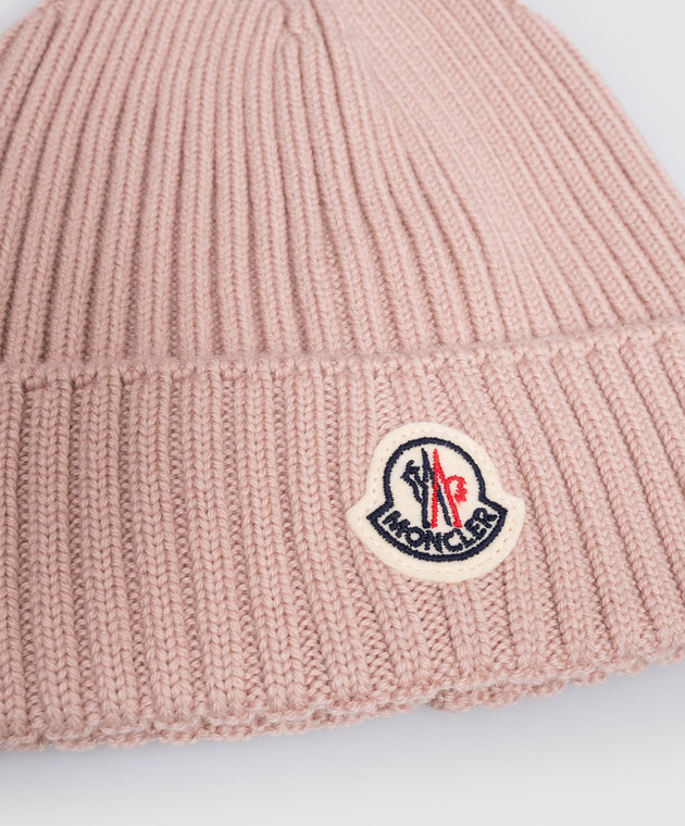 Moncler ENFANT Дитяча рожева шапка з вовни з нашивкою L29543B00008M1131 зображення 3