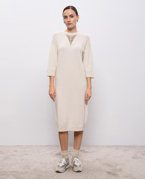 Peserico Бежева сукня з вовни, шовку і кашеміру з ланцюжком моніль E92230F079N018