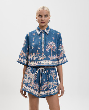 Alemais Синяя укороченная рубашка Acacia из льна 6204T