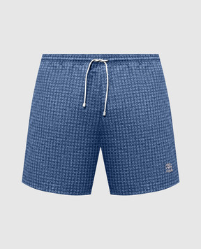 Brunello Cucinelli Сині шорти для плавання в брендовий принт MR847043