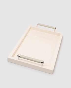 Giobagnara Бежевий лакований піднос зі шкірою VPLPIVORYCHROMERV109RV109