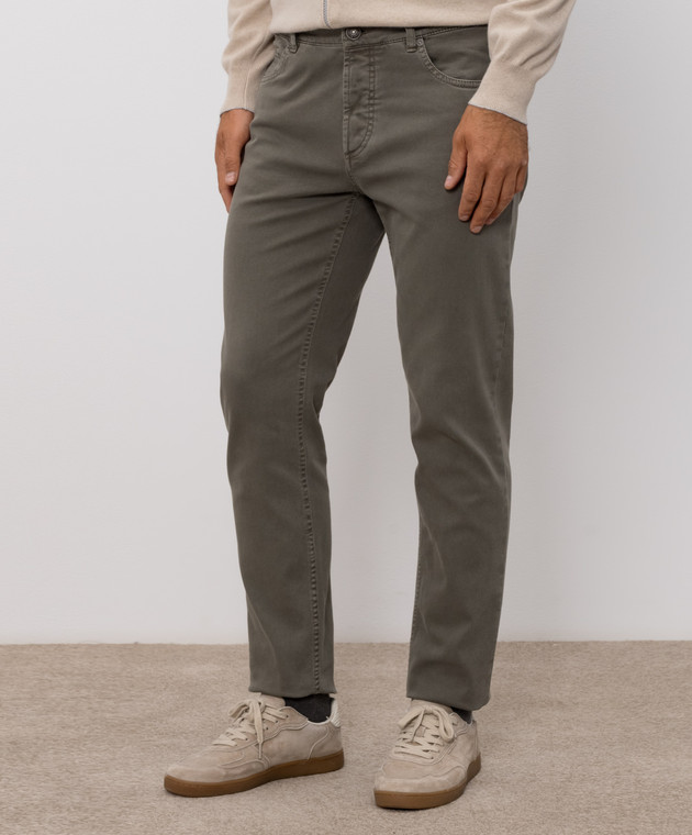 Brunello Cucinelli Джинсы цвета хаки с вышивкой эмблемы M277PD3210 изображение 3
