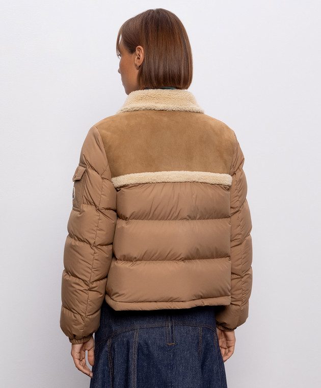 Moncler Коричневая комбинированная пуховая куртка Aurore L20931A00027N0377 изображение 4
