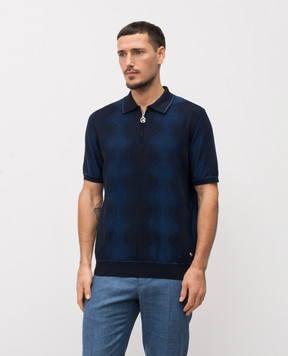 Stefano Ricci Синее поло с шелком в узор K818105P31F26171