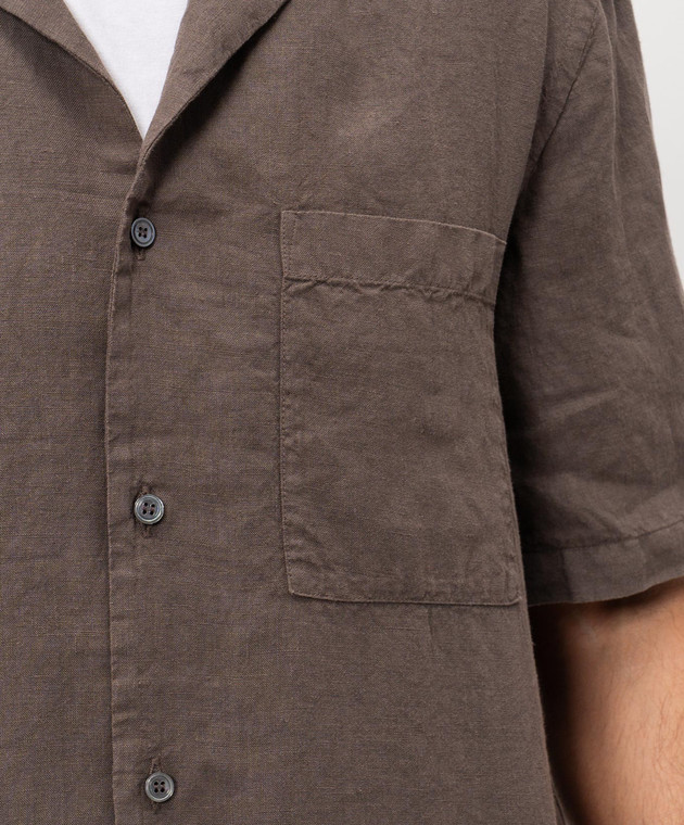 Peserico Рубашка коричневая с короткими рукавами из льна R56049T002494 изображение 5