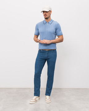 Enrico Mandelli Голубое поло из шелка в полоску 3K066A5675