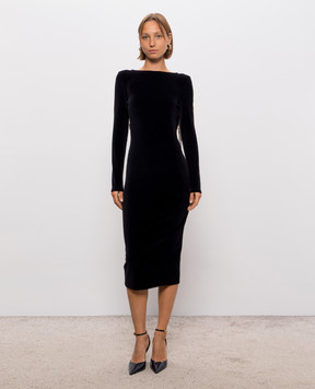 Balmain Черное велюровое платье с открытой спиной HF1RR021JM26