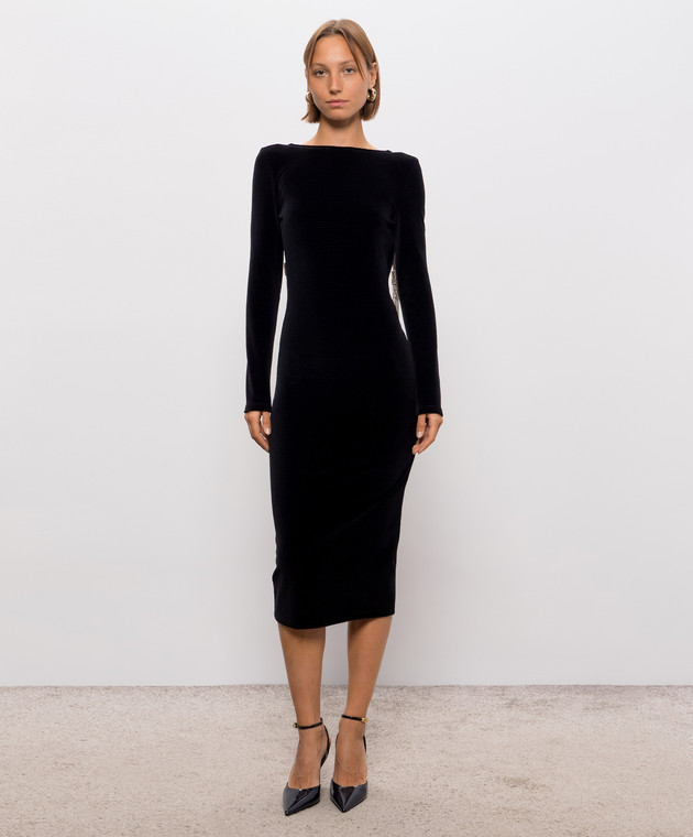 Balmain Чорна велюрова сукня з відкритою спиною HF1RR021JM26 зображення 3