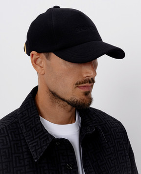 Balmain Черная кепка из шерсти с вышивкой логотипа HH1XA590WD62