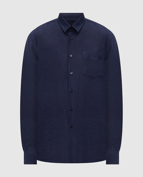 Vilebrequin Голубая рубашка из льна с вышивкой эмблемы CRSD3U00