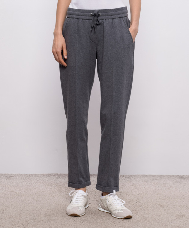 Brunello Cucinelli Серые спортивные брюки с отворотами MP827FB799 изображение 3