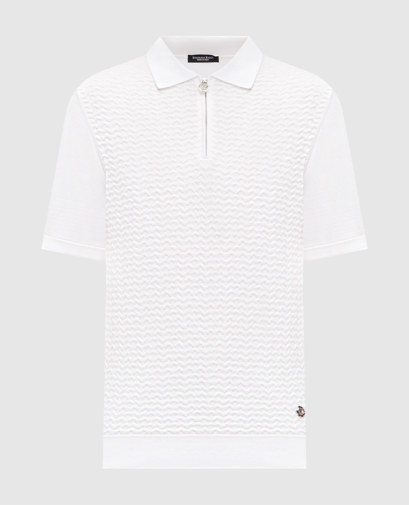 Белое поло с шелком в узор