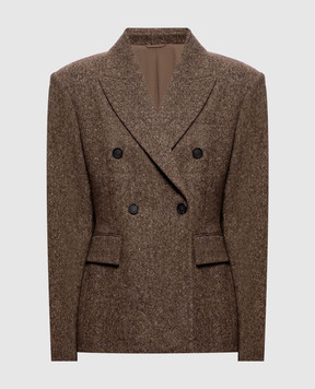 Brunello Cucinelli Коричневый двубортный жакет с шерстью MD0027246
