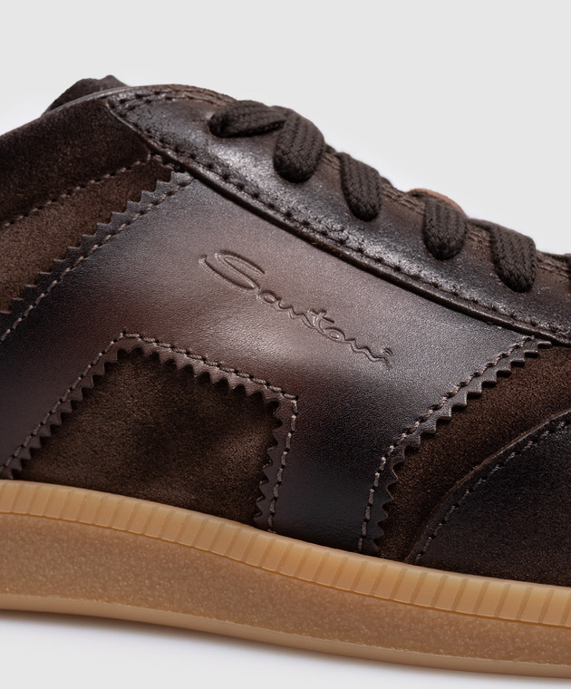 Santoni Коричневые замшевые кеды с винтажным эффектом MBPL22251FARTGEU изображение 5