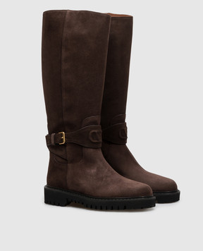 Valentino Коричневые замшевые сапоги VLogo 9W2S0QA3EFG