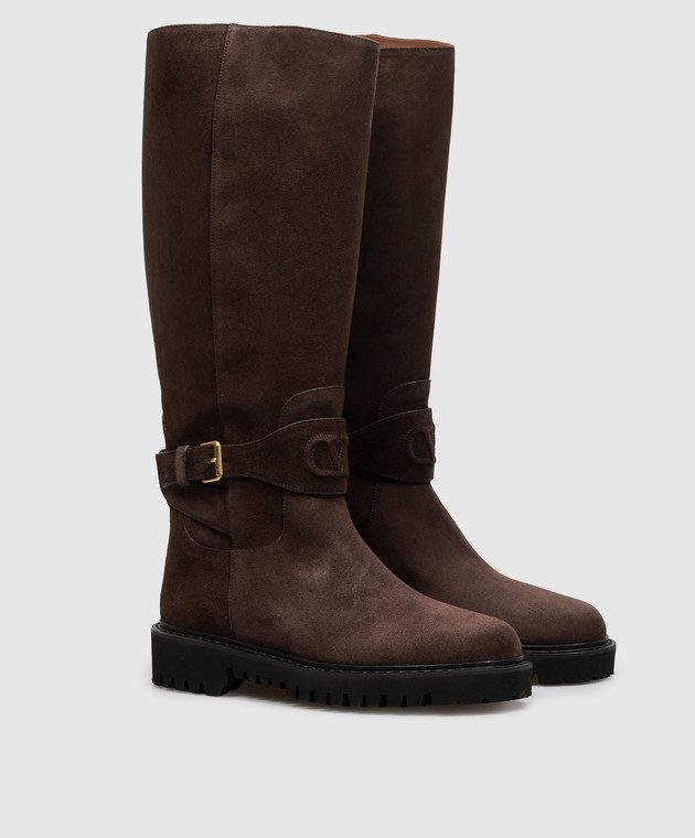 Valentino Коричневые замшевые сапоги VLogo 9W2S0QA3EFG изображение 2