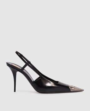 Saint Laurent Чорні шкіряні глянцеві слінгбеки JEANNE 841158AAFAN