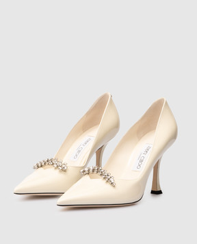 Jimmy Choo Белые кожаные лакированные туфли BELINDA с кристаллами BELINDAPUMP90PAT