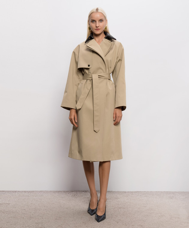 Bottega Veneta Бежевый тренч на запах с кожаным воротником 874798V6KO0 изображение 3