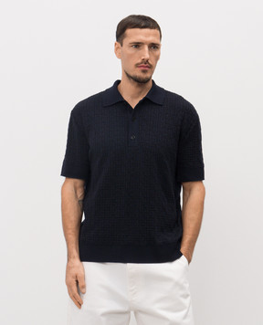 Balmain Синє поло з вовни та льону у візерунок GH1GB044KI03