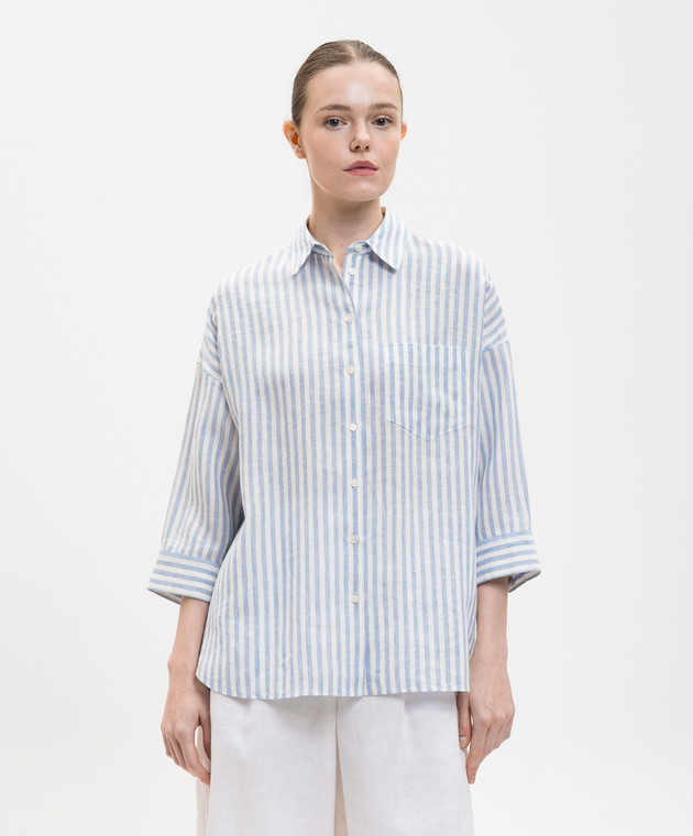 Max Mara Weekend Блакитна сорочка PANETTO з льону в смужку WKDPANETTO зображення 3