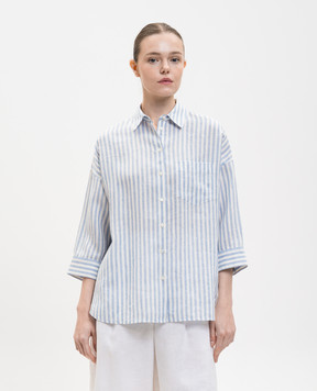 Max Mara Weekend Блакитна сорочка PANETTO з льону в смужку WKDPANETTO