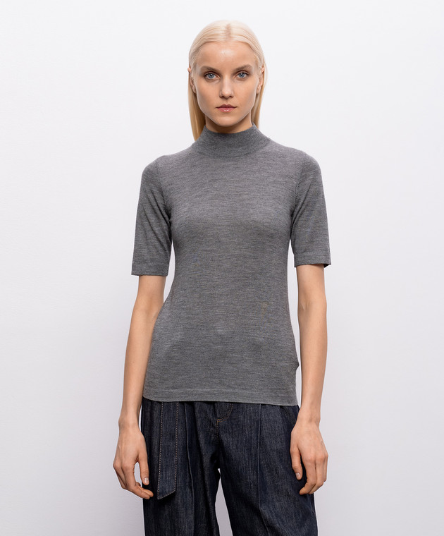 Brunello Cucinelli Серый меланжевый топ из кашемира и шелка M13800004P изображение 3