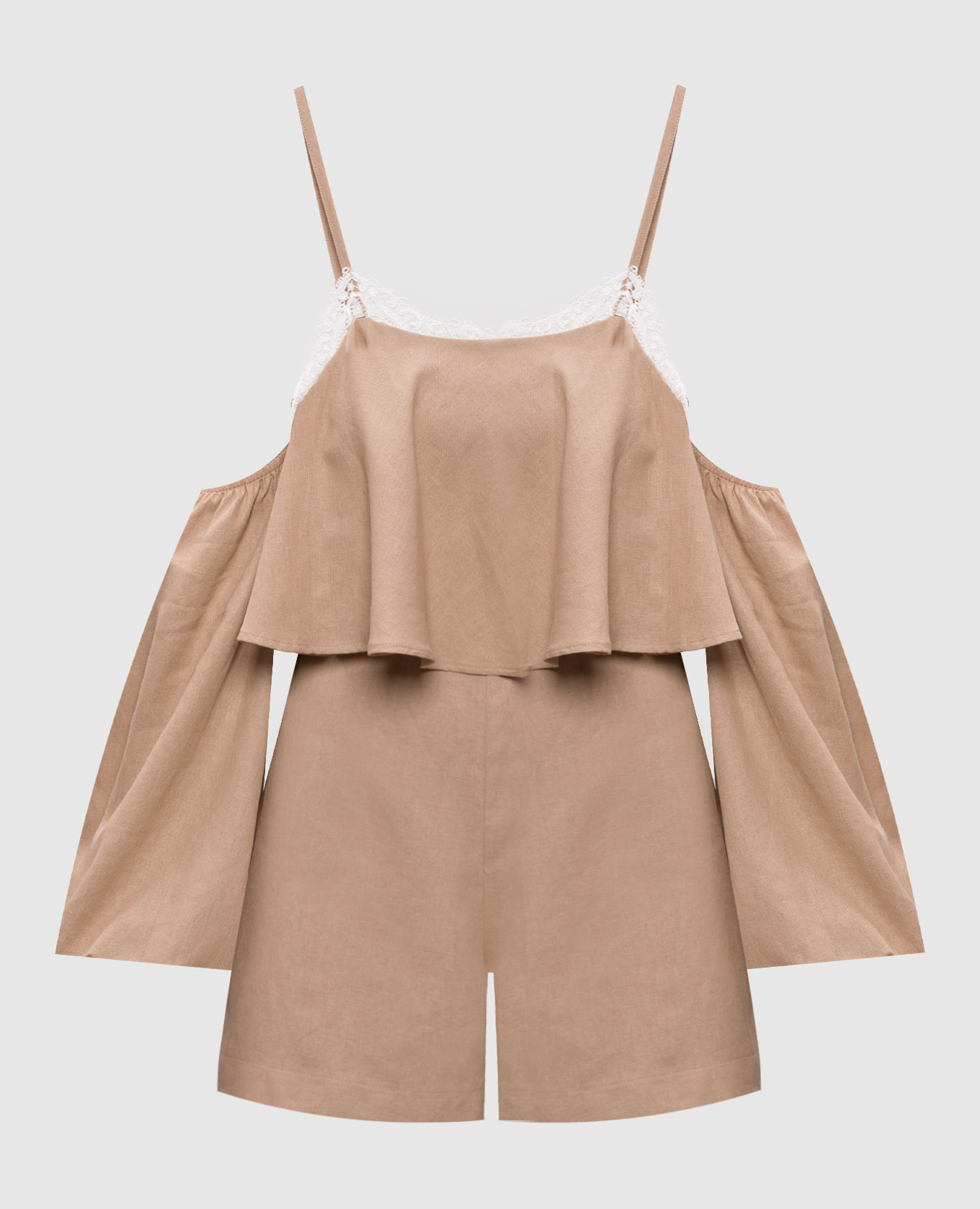 

Бежевый комбинезон с леном со съемными рукавами, Комбинезоны