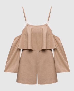 Twinset Бежевий комбінезон з льоном зі знімними рукавами 261TF2100