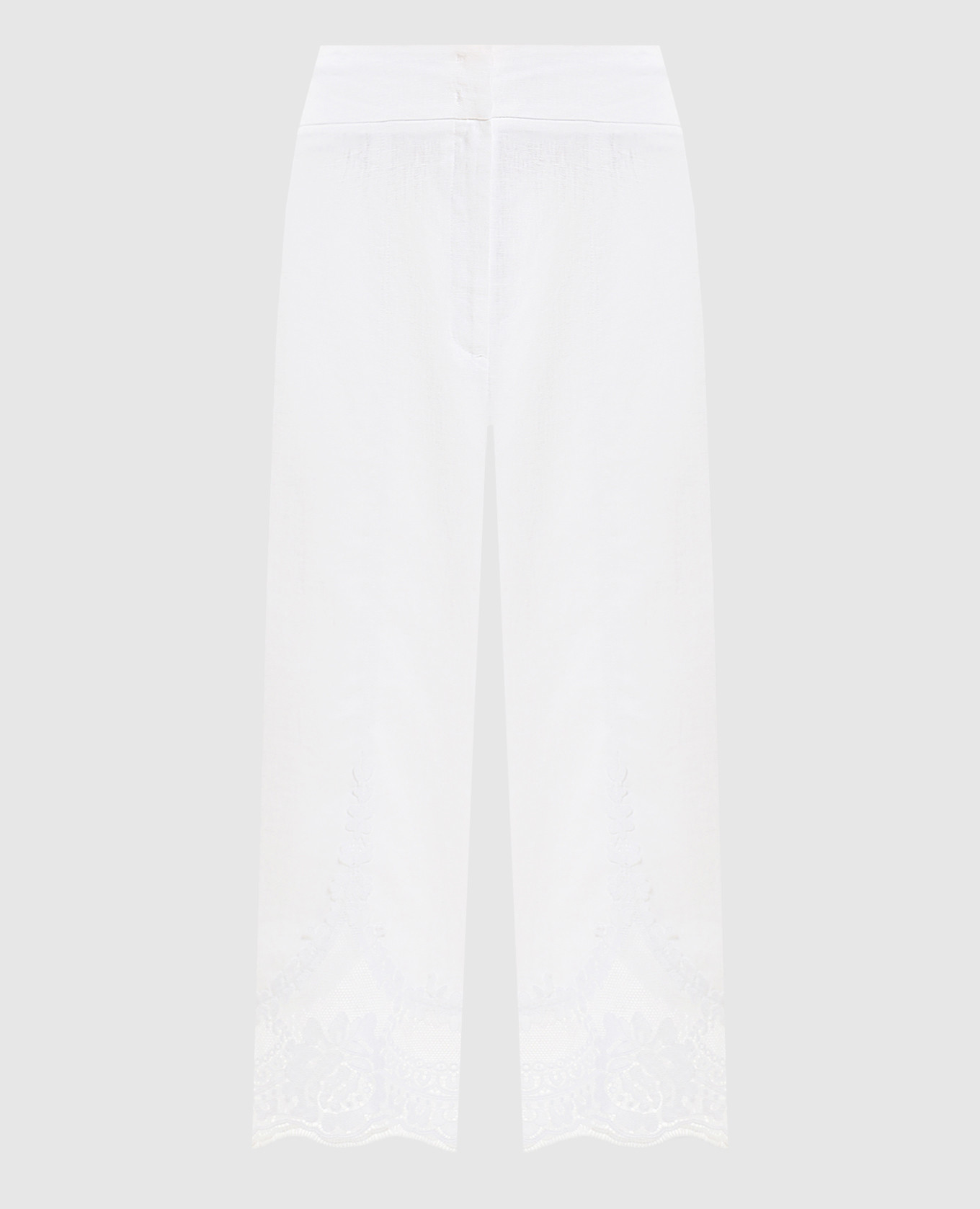 Білі штани з льону з мереживом