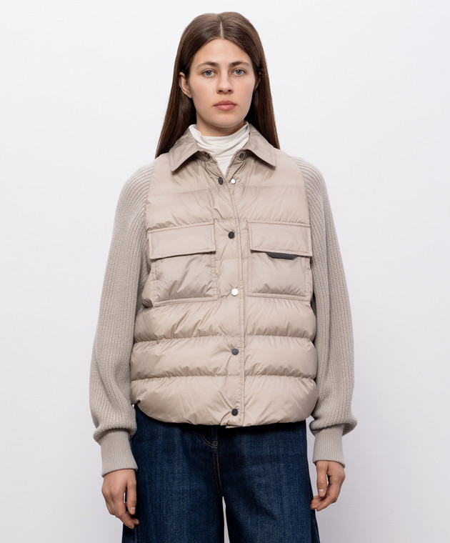 Brunello Cucinelli Бежева пухова куртка з ланцюжком моніль MD5987696P зображення 3