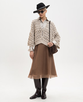 Brunello Cucinelli Серый кардиган с шелком и льном с пайетками MEA347506P