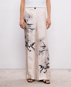 Momoni Бежеві штани MISAKI із шовку MOPA040MO02