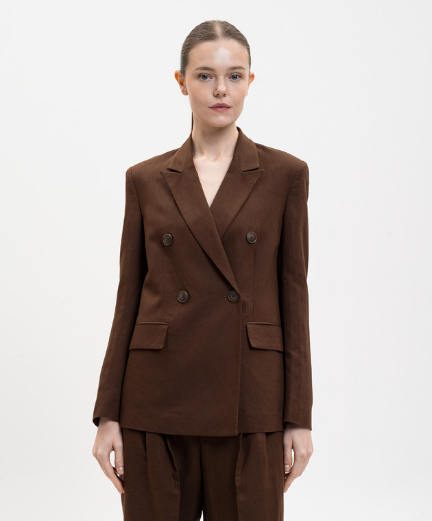Twinset Коричневый двубортный жакет с льном 261AP2323 изображение 3