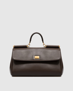Dolce&Gabbana Коричневая кожаная сумка-сетчел My Sicily BB7782B7321