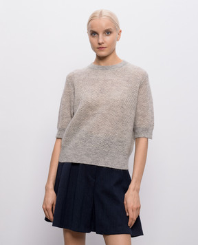 Brunello Cucinelli Серый ажурный топ с шерстью с люрексом MGG270500P