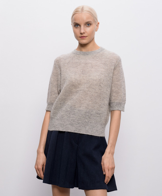 Brunello Cucinelli Сірий ажурний топ з вовною з люрексом MGG270500P зображення 3