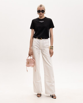 Balmain Чорна футболка з вишивкою логотипа HF1EF000BD10