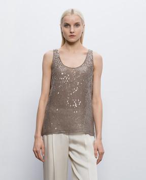 Brunello Cucinelli Коричневий топ із шовку з паєтками MF940HW310