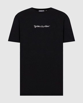 Off-White Чорна футболка з вишивкою Script Arrow 44MAA027S26J002