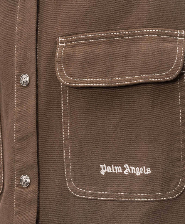 Palm Angels Коричнева джинсова сорочка з вишивкою логотипа PMYD024S26DEN001 зображення 5