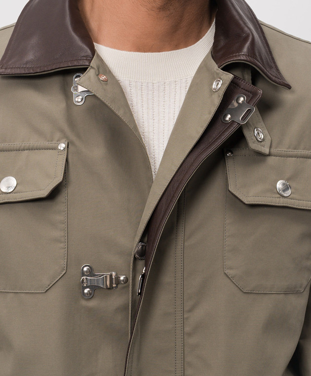 Brunello Cucinelli Куртка кольору хакі зі шкіряним коміром MY4196591P зображення 5