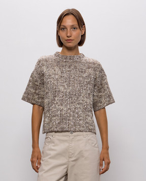 Brunello Cucinelli Бежевый топ с шерстью в пайетке MRKR12200