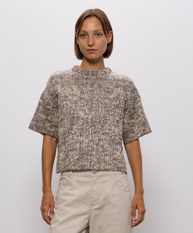 Brunello Cucinelli Бежевый топ с шерстью в пайетке MRKR12200 изображение 3