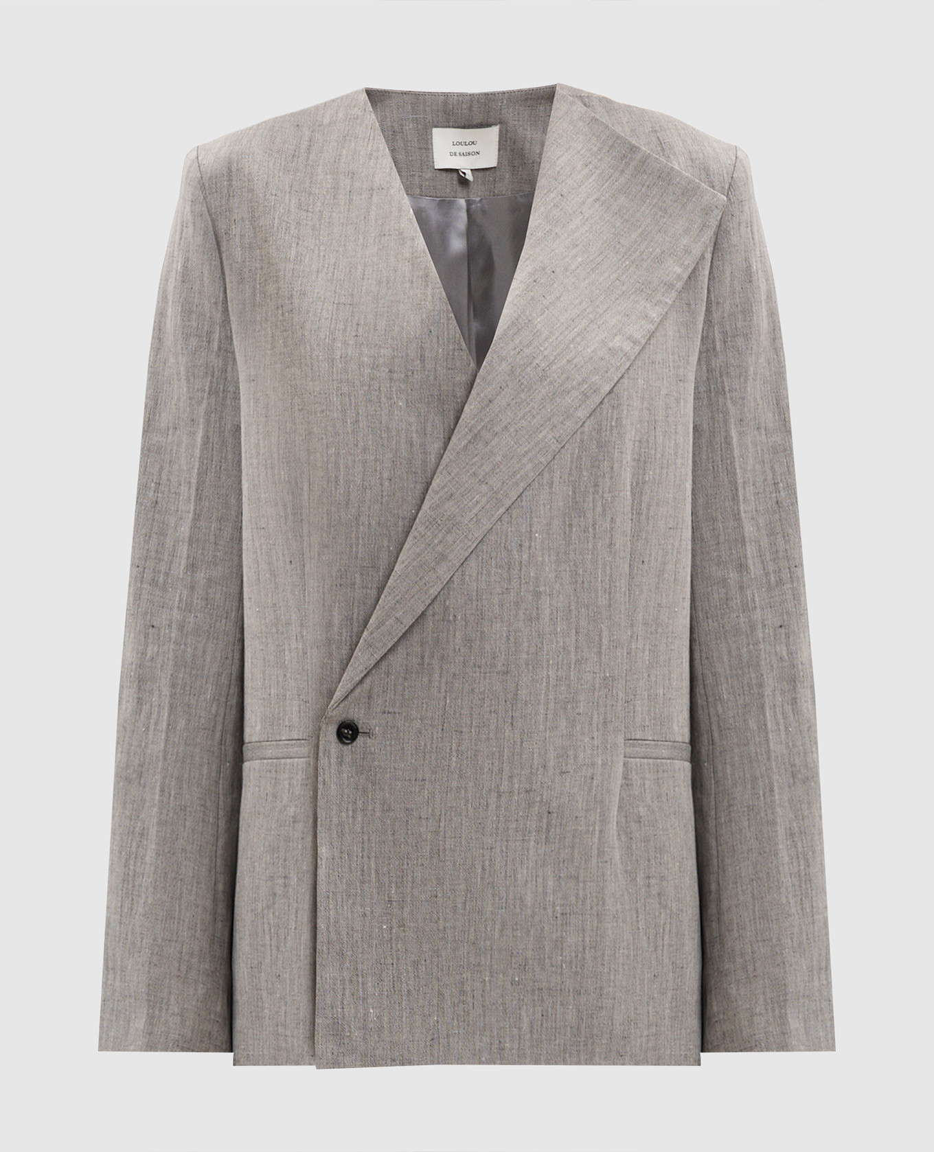 Серый двубортный жакет SUNA с льном