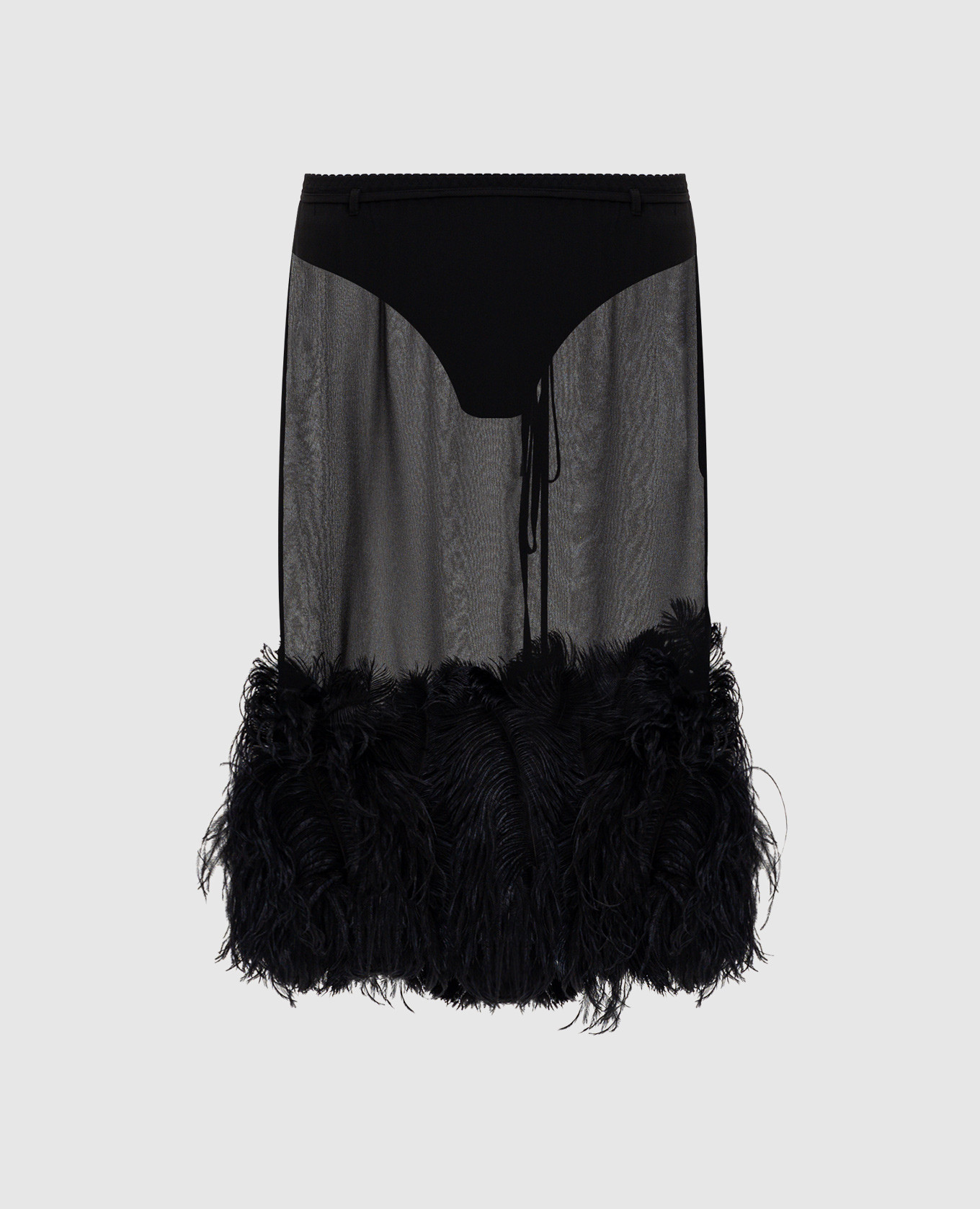 

Черная юбка с перьями страуса, Черный, Юбки прямые