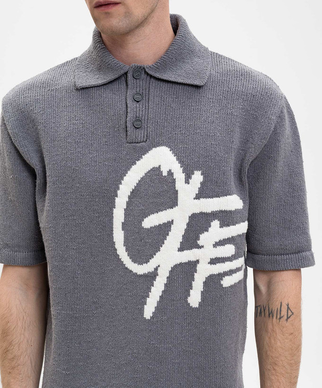 Off-White Серое поло с леном с узором логотипа 44MHV009S26K001 изображение 5